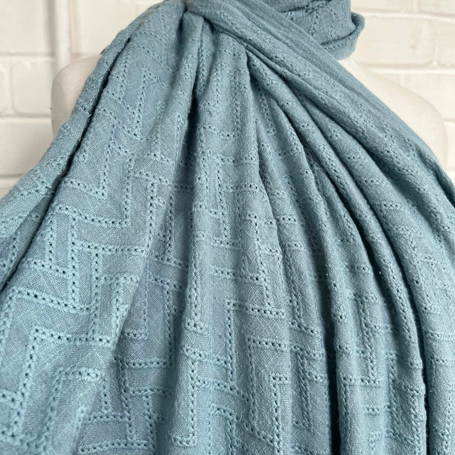 Zigzag Gauze Fabric Embroidered Chevron Cotton Blue CU