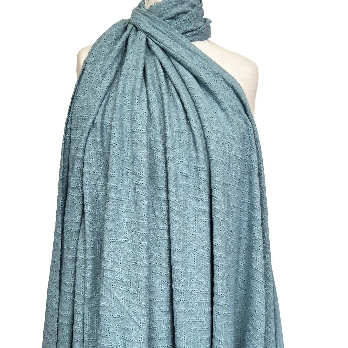 Zigzag Gauze Fabric Embroidered Chevron Cotton Blue Mannequin
