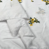Embroidered Cotton Betsy Yellow Green Floral White Woven Dress Fabric Fold