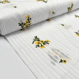 Embroidered Cotton Stripe Yellow Floral White Woven Summer Dress Fabric Bolt