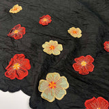 Embroidered Taffeta Samira Polyester Black Floral Red Cream Border Dress Fabric