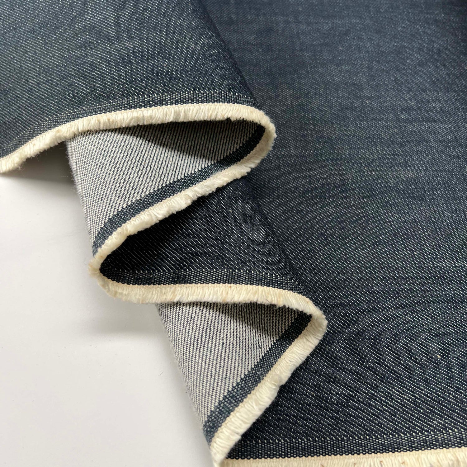 Everyday 11oz Denim Blue Cotton Medium Weight Woven Trouser Fabric Fold