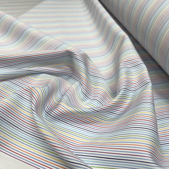 Fine Rainbow Stripe Cotton Multicoloured Woven Shirting Fabric CU