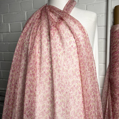 Finest Silk Rose Whisper Small Floral Pink Sheer Lightweight Dress Fabric