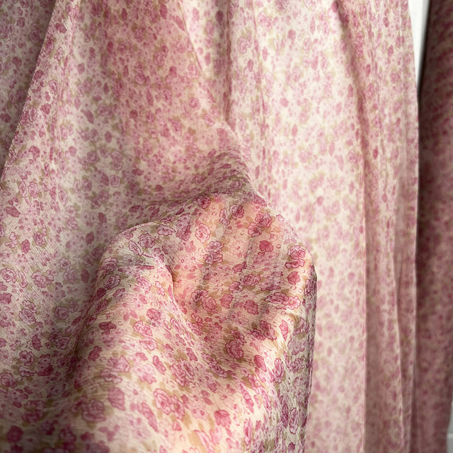 Finest Silk Rose Whisper Small Floral Pink Sheer Lightweight Dress Fabric CU