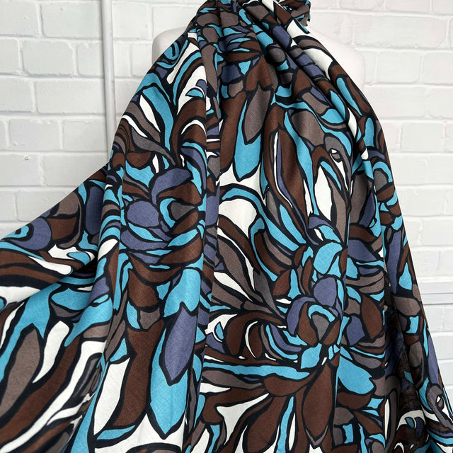Italian Linen Cotton Turquoise Brown Abstract Fabric Fiori di Como Mannequin