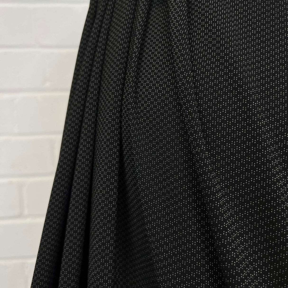 Fleck Yeah Polyester Black Charcoal Sheer Tiny Woven White Pattern Shirting Fabric Close Up