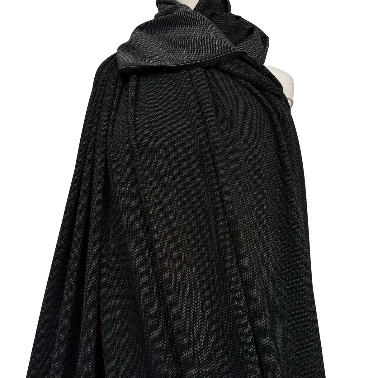 Fleck Yeah Polyester Black Charcoal Sheer Tiny Woven White Pattern Shirting Fabric Mannequin