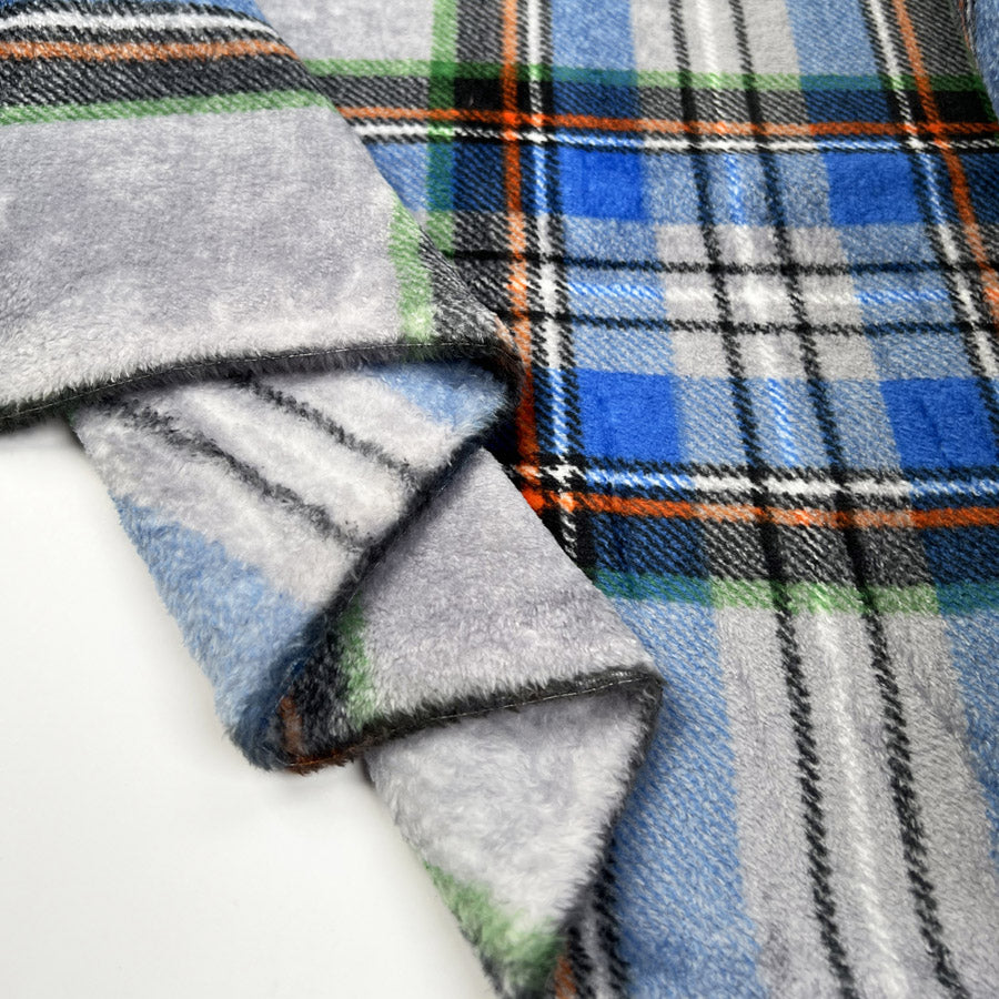 Fleece Feels Check Grey Blue Green Polyester Thick Cuddle Soft Fabric Fold