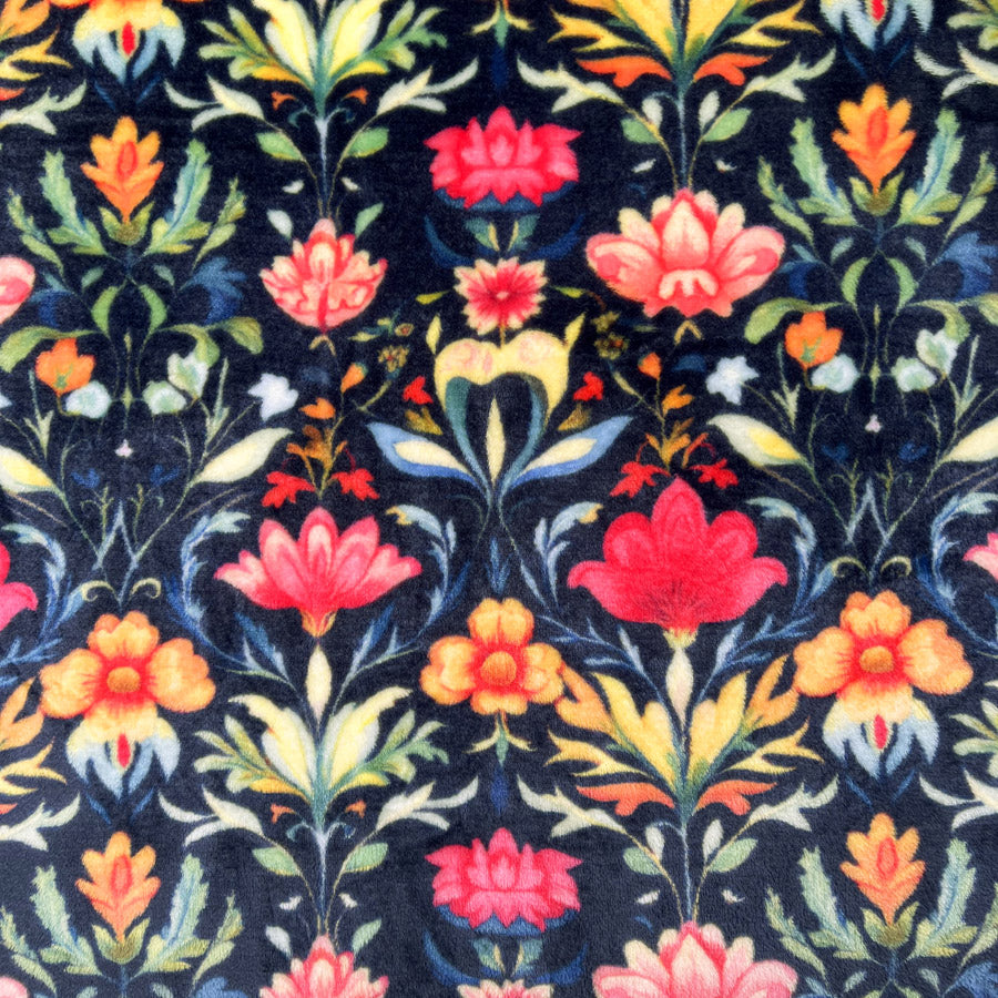 Fleece Feels Garden Navy Pink Floral Polyester Thick Cuddle Soft Fabric