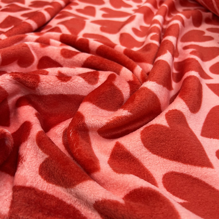 Fleece Feels Hearts Red Pink Polyester Thick Cuddle Soft Fabric CU