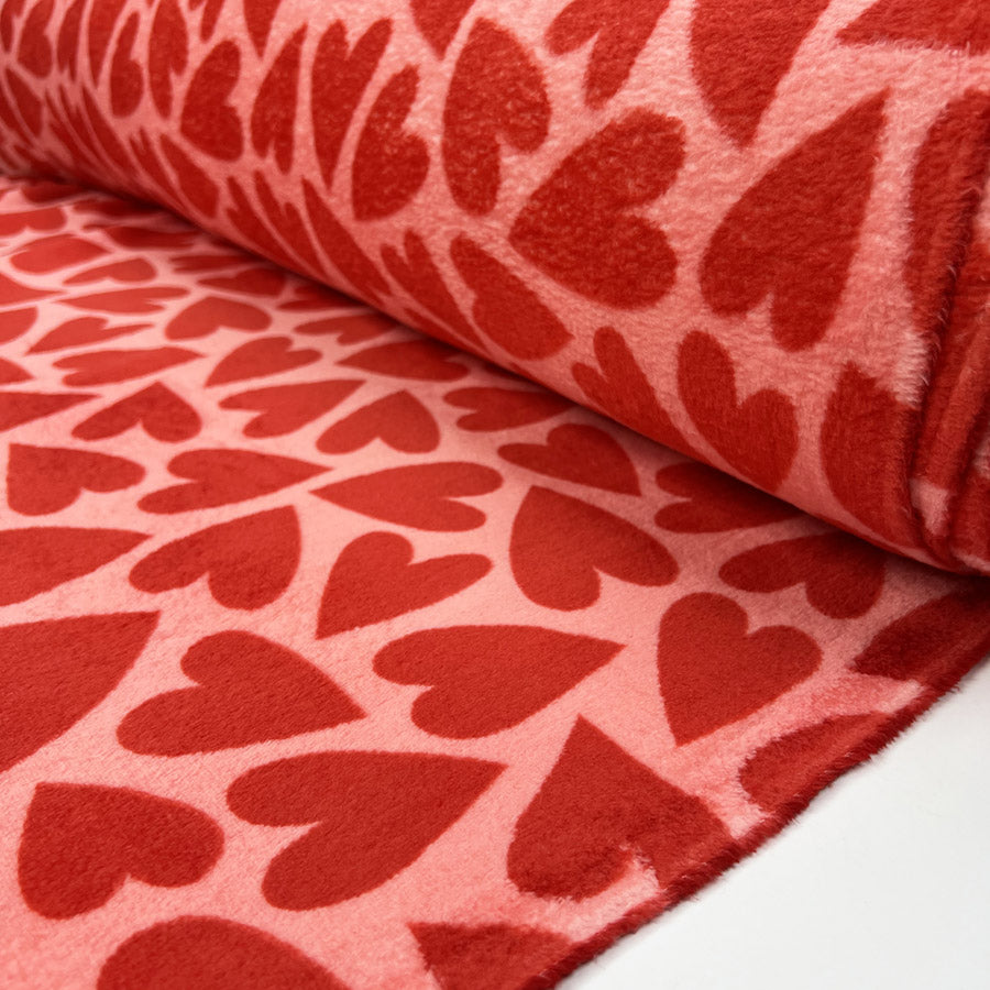 Fleece Feels Hearts Red Pink Polyester Thick Cuddle Soft Fabric Roll