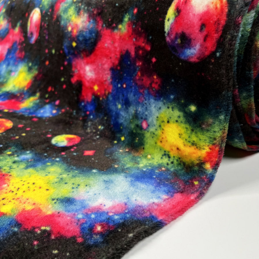 Fleece Feels Space Black Multicoloured Polyester Thick Cuddle Soft Fabric Roll