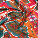 Floral Fusion Polyester Satin Teal Pumpkin Twill Abstract Pink Dress Fabric CU