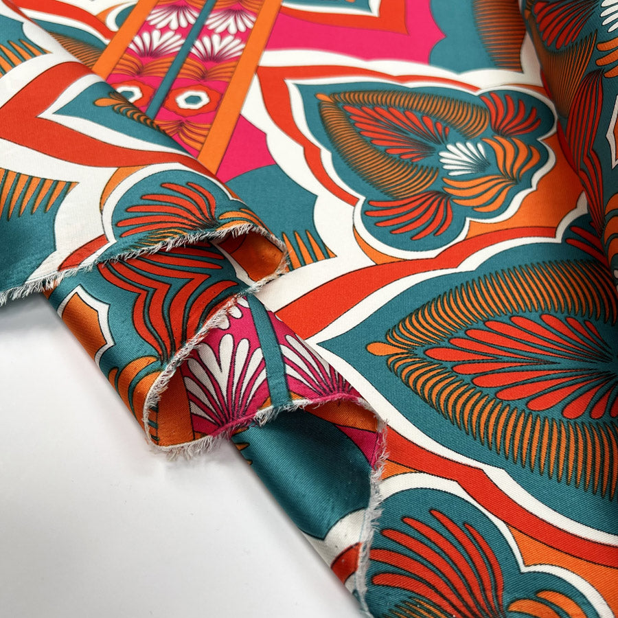 Floral Fusion Polyester Satin Teal Pumpkin Twill Abstract Pink Dress Fabric Fold