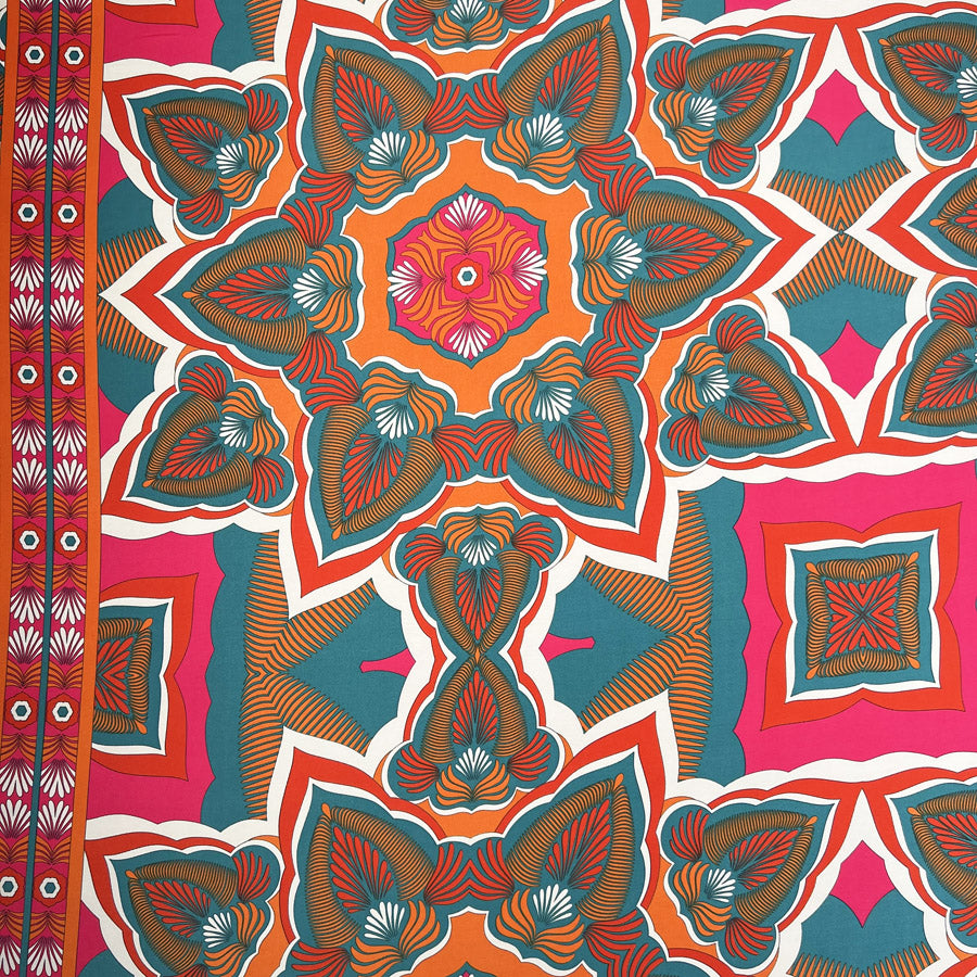 Floral Fusion Polyester Satin Teal Pumpkin Twill Abstract Pink Dress Fabric Print