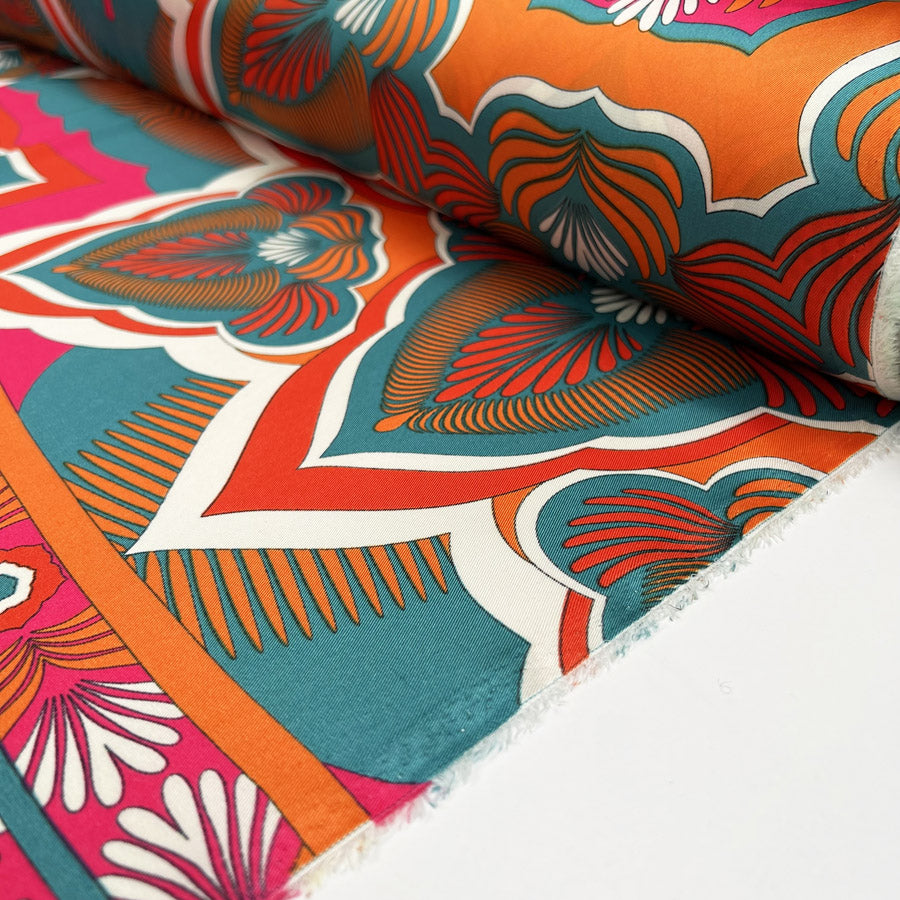 Floral Fusion Polyester Satin Teal Pumpkin Twill Abstract Pink Dress Fabric Roll