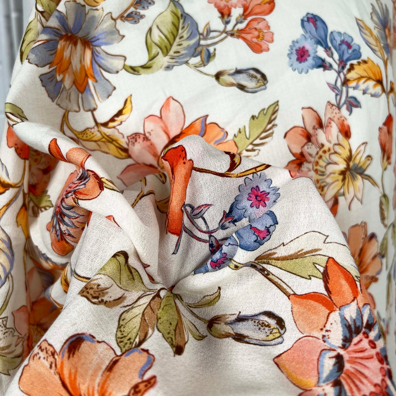 Florentine Italian Cream Floral Cotton Crepe Dress Fabric CU