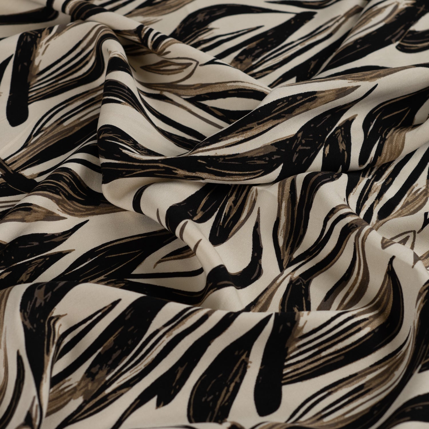 Sepia Leaves Brown Abstract Print Viscose Dress Fabric fabric, close-up