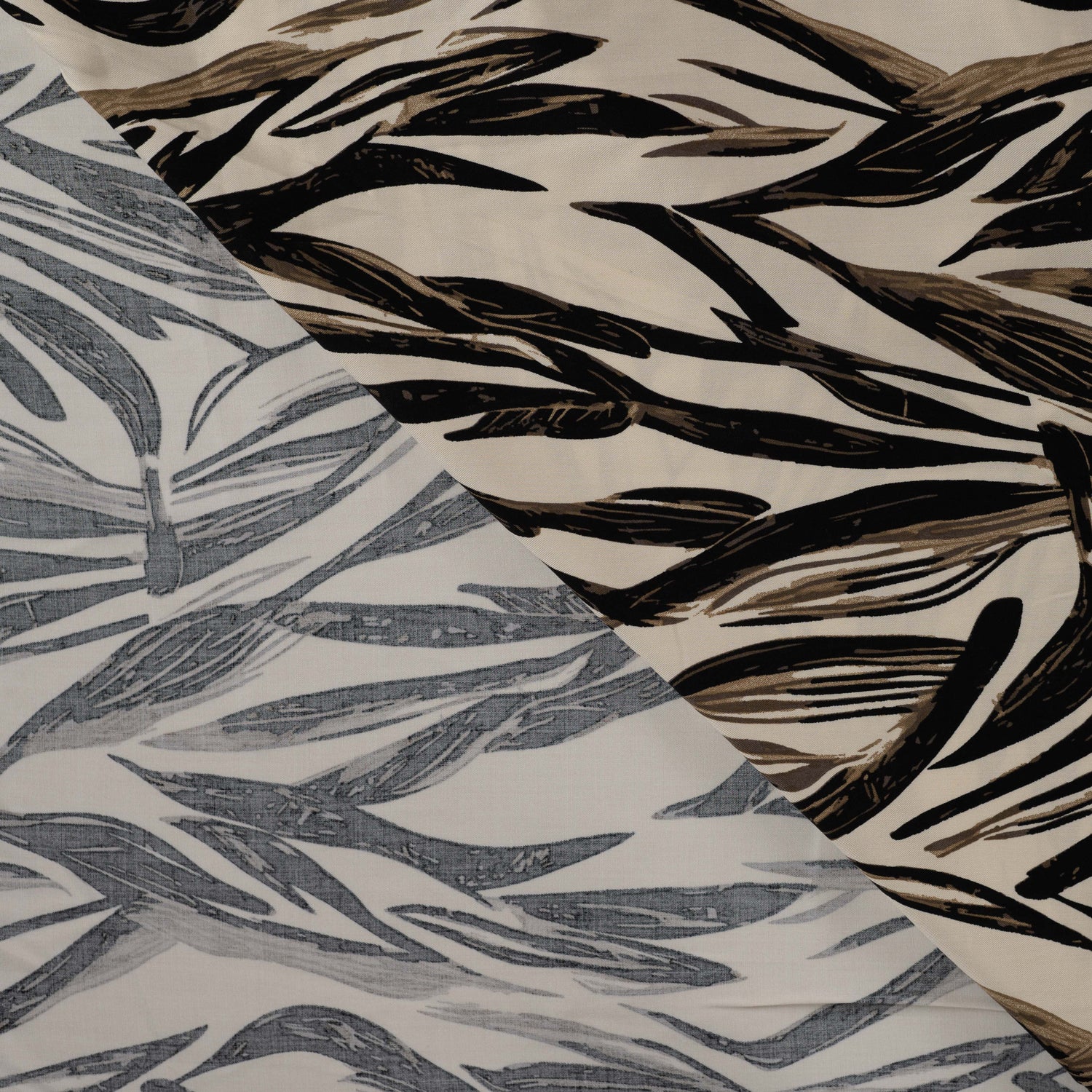 Sepia Leaves Brown Abstract Print Viscose Dress Fabric fabric, folded
