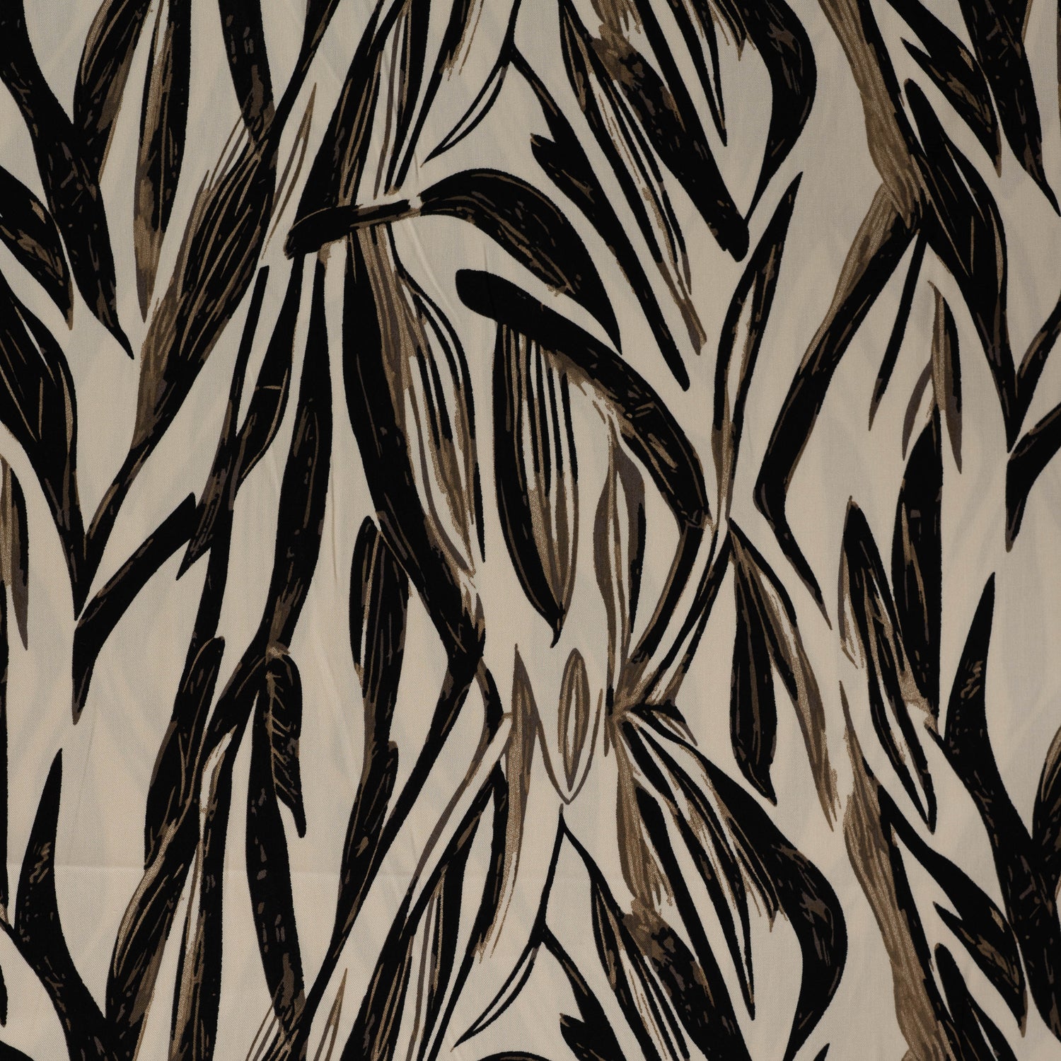 Sepia Leaves Brown Abstract Print Viscose Dress Fabric fabric, undefined