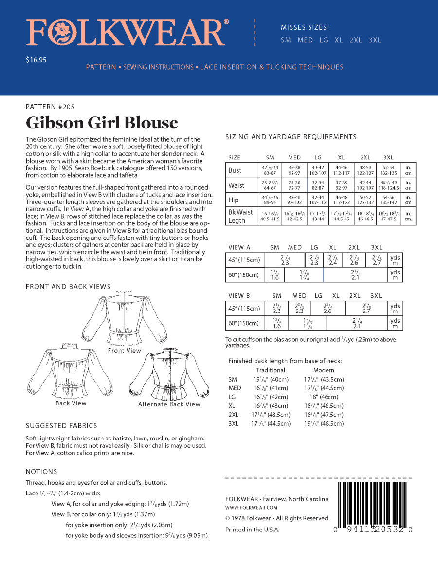 Folkwear Gibson Girl Blouse Pattern backcover