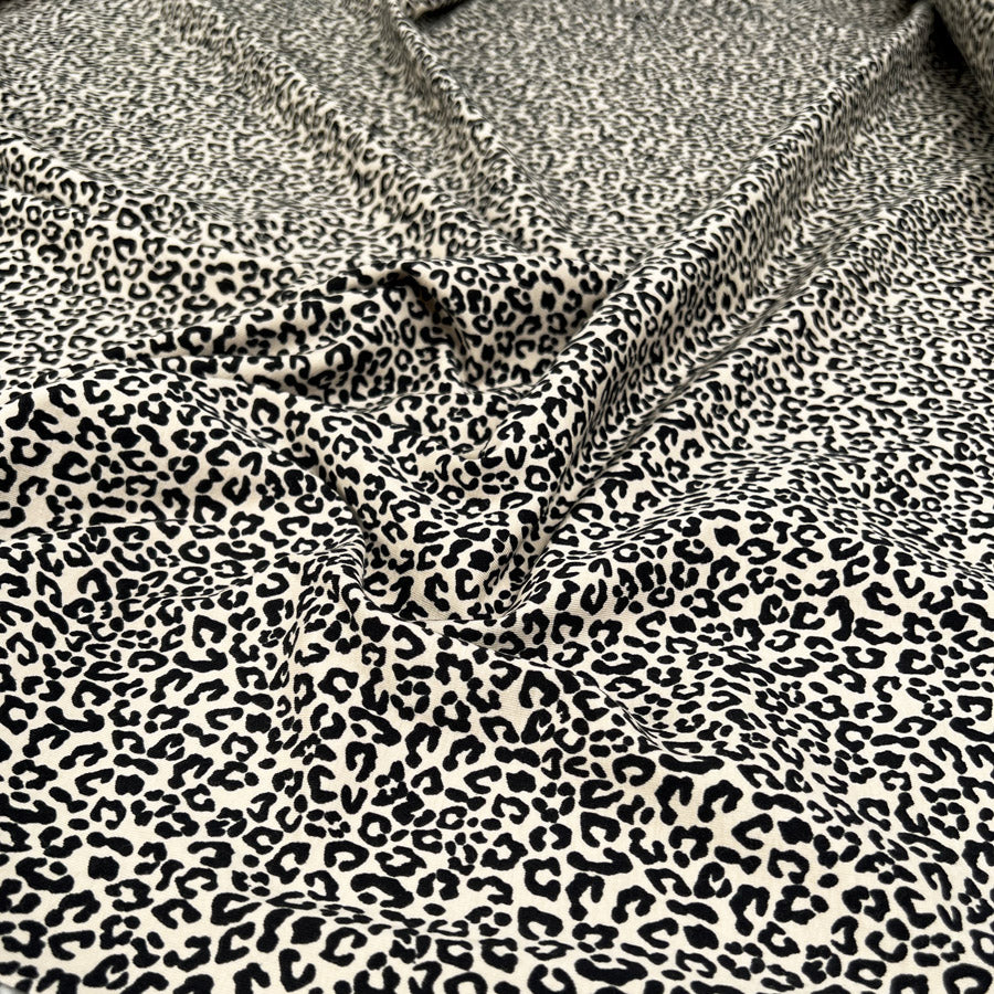 French Terry Baby Leopard Cotton Elastane Beige Black Animal Print Knit Jersey Fabric CU