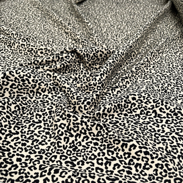 French Terry Baby Leopard Cotton Elastane Beige Black Animal Print Knit Jersey Fabric CU