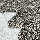 French Terry Baby Leopard Cotton Elastane Beige Black Animal Print Knit Jersey Fabric Fold