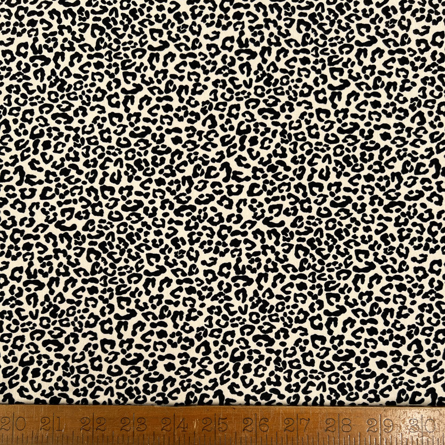French Terry Baby Leopard Cotton Elastane Beige Black Animal Print Knit Jersey Fabric Ruler