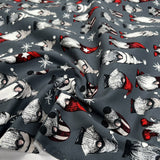French Terry Festive Gnome Grey Brushed Cotton Elastane Knit Jersey Fabric CU