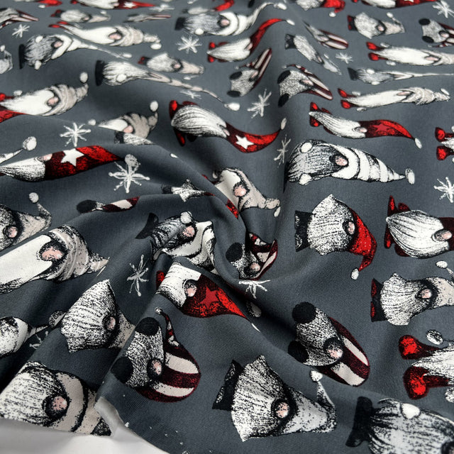 French Terry Festive Gnome Grey Brushed Cotton Elastane Knit Jersey Fabric CU