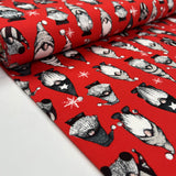 French Terry Festive Gnome Red Brushed Cotton Elastane Knit Jersey Fabric Bolt