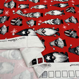 French Terry Festive Gnome Red Brushed Cotton Elastane Knit Jersey Fabric Fold
