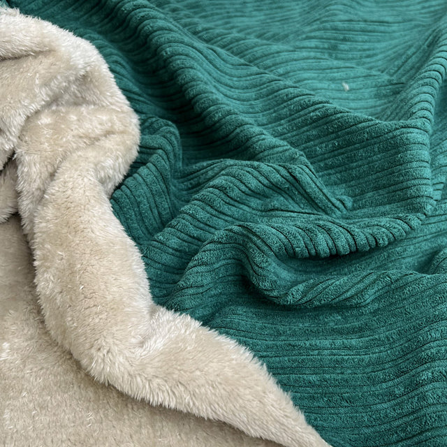 Fur Lined Corduroy Bottle Green Polyester Polyamide Heavy Bonded Jumbo Coating Fabric CU