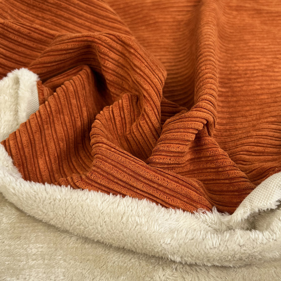 Fur Lined Corduroy Orange Polyester Polyamide Heavy Bonded Jumbo Coating Fabric CU