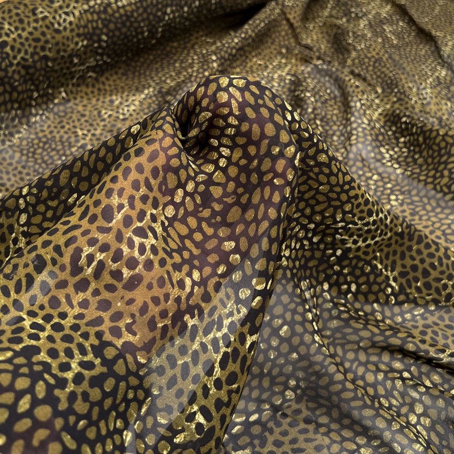 Grass Snake Viscose Khaki Green Black Sheer Woven Dress Fabric CU1