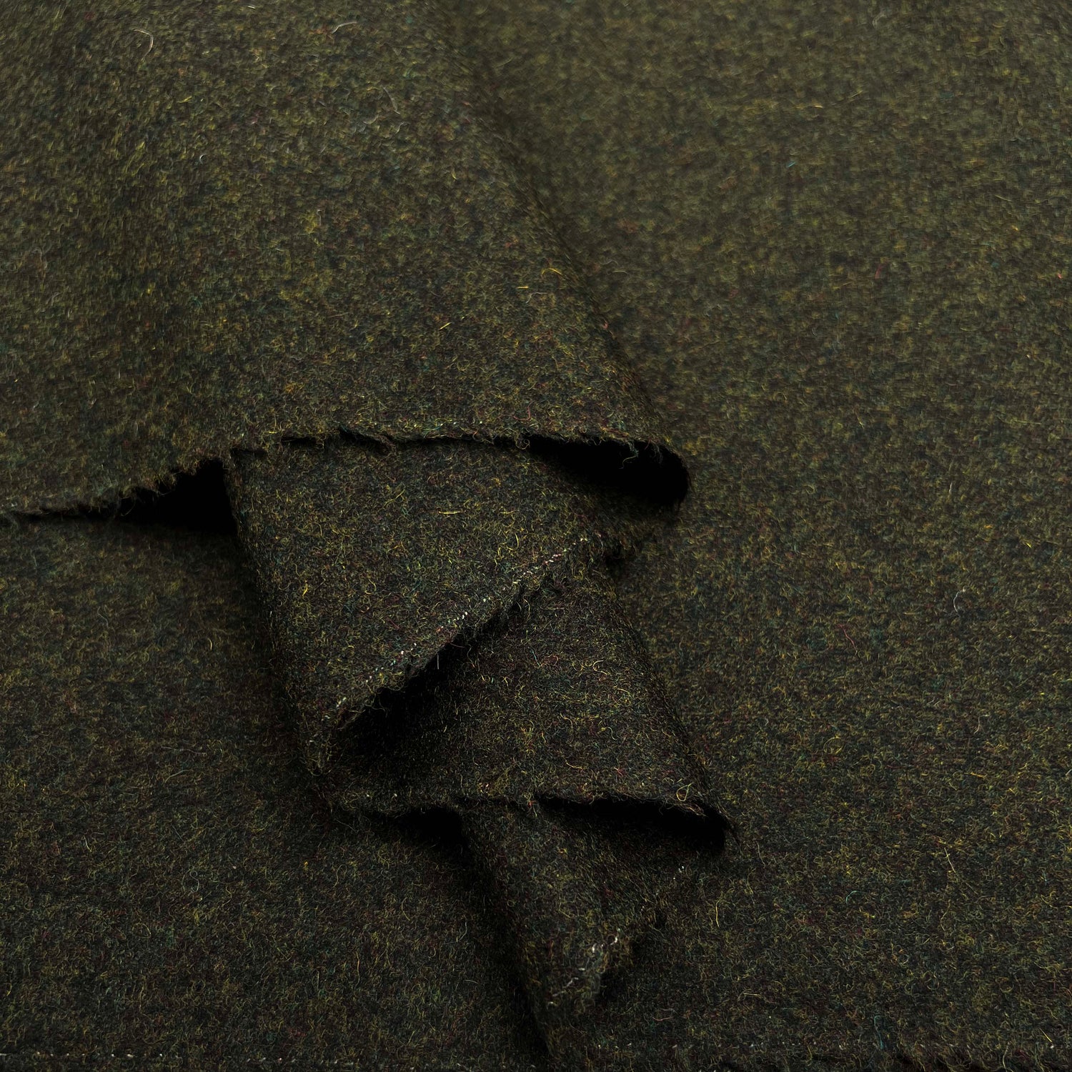 Green Milled Wool Cashmere Blend Suiting Fabric Great & Small Olive Fold