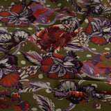 Bad Romance Green Red Floral Print Viscose Dress Fabric fabric, close-up