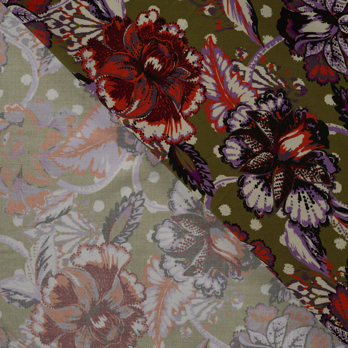 Bad Romance Green Red Floral Print Viscose Dress Fabric fabric, folded