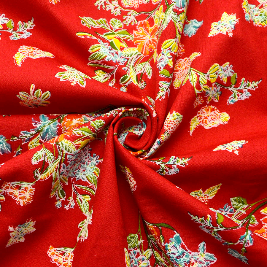 Cotton Poplin-Hackney - Floral Red