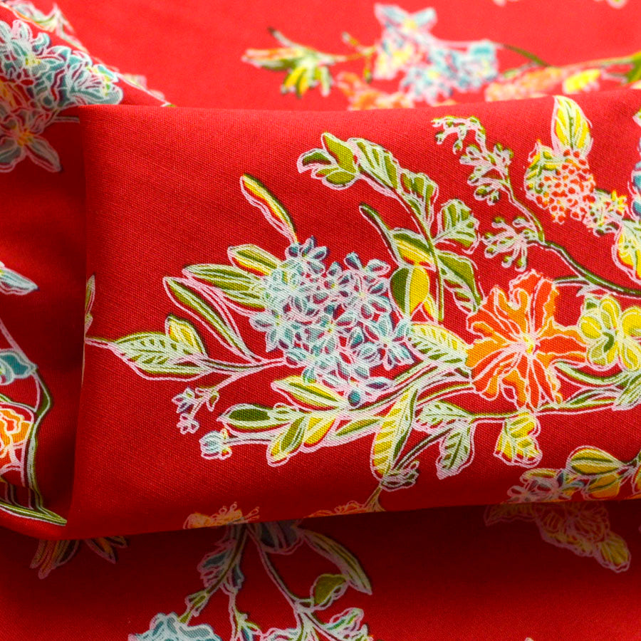 Cotton Poplin-Hackney - Floral Red