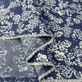Heavenly Bouquet Cotton Denim Chambray Blue White Floral Print Lightweight Woven Dress Fabric Fold