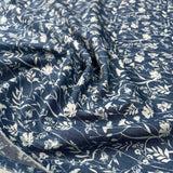 Heavenly Hedgerow Cotton Denim Chambray Blue White Floral Print Lightweight Woven Dress Fabric CU