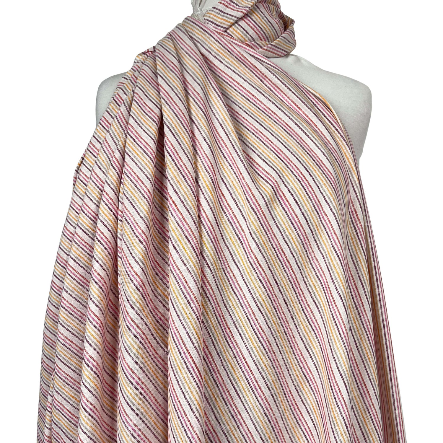 Viscose Linen Blend Pink Stripe Fabric Helter Skelter Candyfloss Mannequin