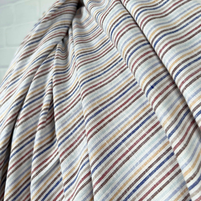 Helter Skelter Harbour Blue Viscose Linen Stripe Woven Dress Fabric CU