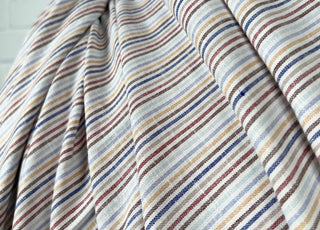 Helter Skelter Harbour Blue Viscose Linen Stripe Woven Dress Fabric CU