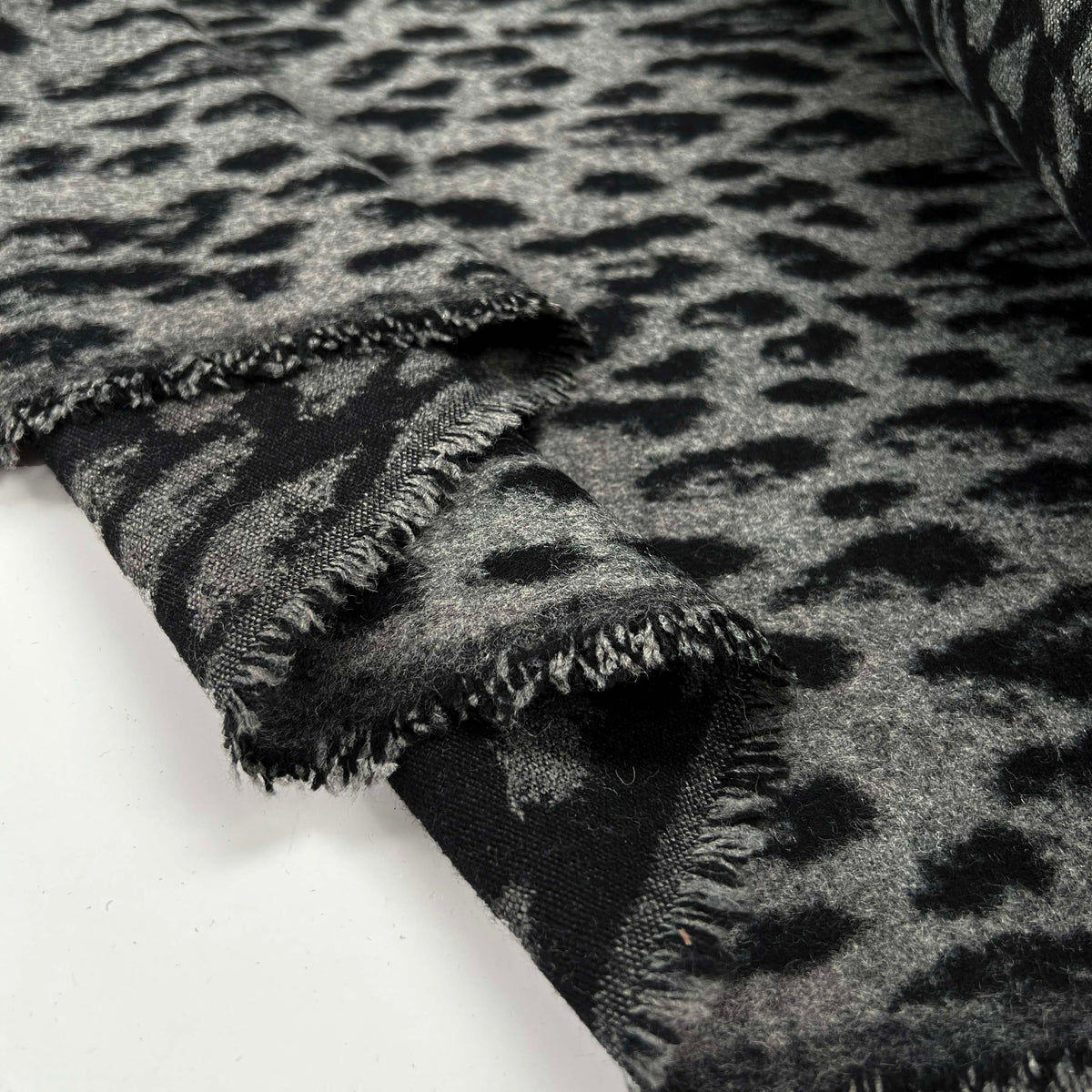 Hidden Agenda Wool Polyester Mix Black Grey Animal Leopard Print Brushed Coating Fabric Fold