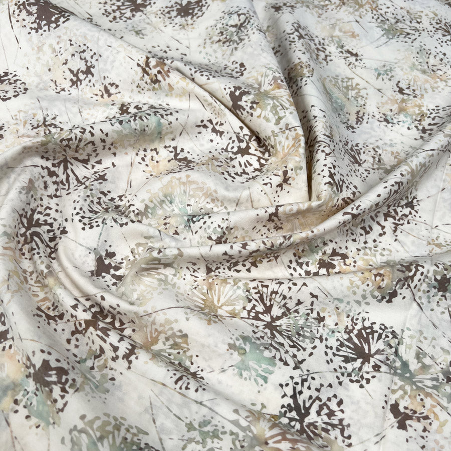 Hoffman Bali Cotton Lawn Dandelions Day Indonesian Cream Brown Floral Dress Fabric CU