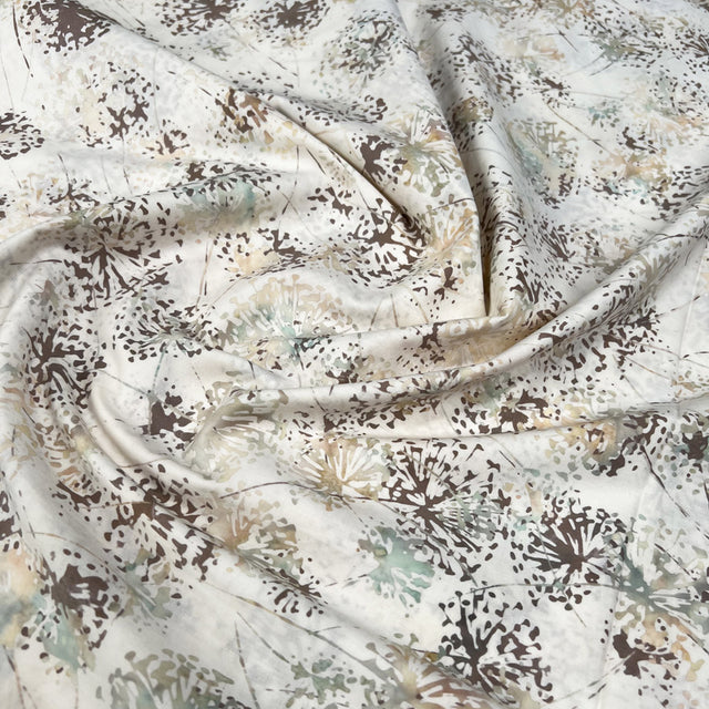 Hoffman Bali Cotton Lawn Dandelions Day Indonesian Cream Brown Floral Dress Fabric CU
